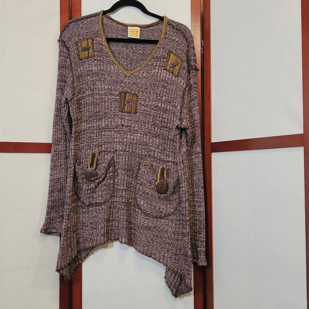 Hand Jive Mixed Media Boho Sweater- XL